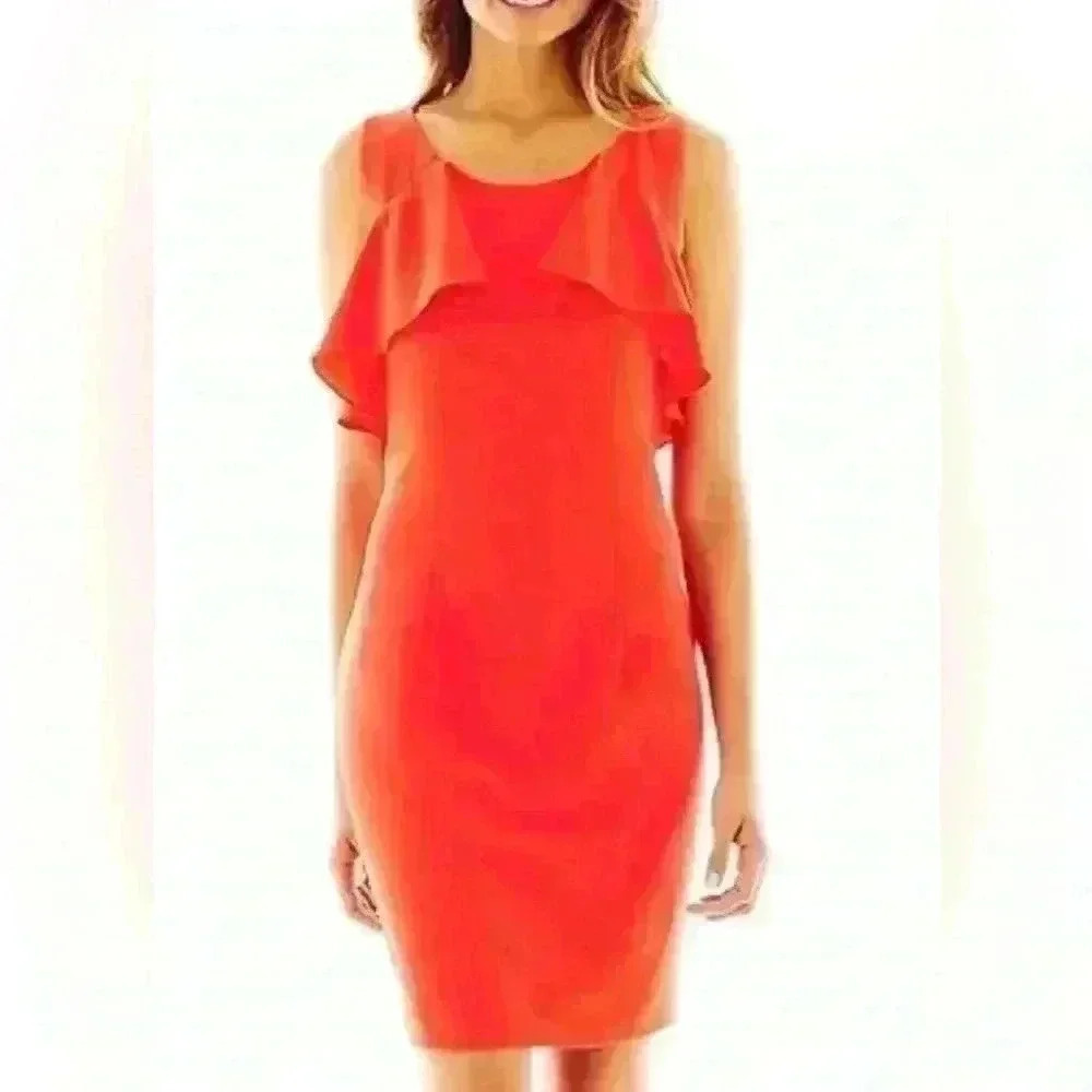 Bisou Bisou Michelle Bohbot Dark Orange Ruffle Lace‎ Inset Dress Sz 12 cocktail